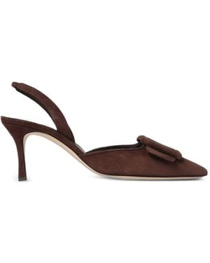 Manolo Blahnik Maysli Buckle-Detail Heeled Court Shoes - Brown