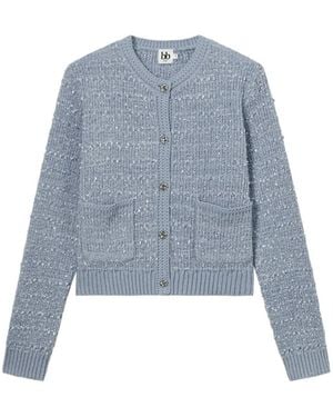 B+ AB Tweed-Effect Button-Up Cardigan - Blue