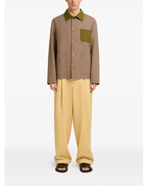 Marni Contrast-Collar Pocket Shirt Jacket - Natural