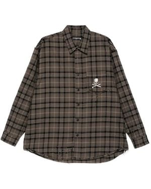 Mastermind Japan Skull-Embroidered Plaid Shirt - Grey