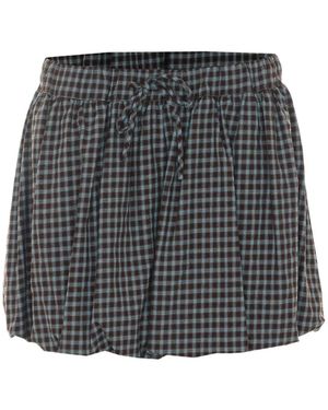 ELEH Check-Pattern Balloon-Motif Mini Skort - Gray