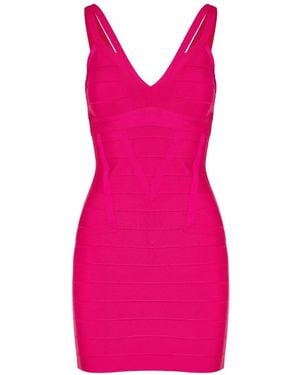 Hervé Léger Robe À Col V - Pink