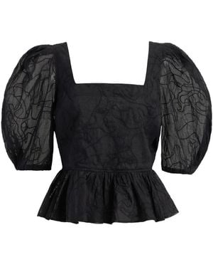 Marie Oliver Orla Puff-Sleeve Embroidered Top - Black