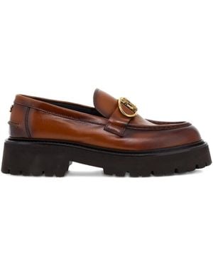 Roberto Cavalli Mirror Snake-Plaque Loafers - Brown