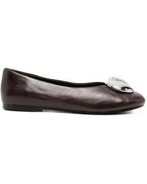 ADRIANNA FERETTI Logo-Embellished Leather Ballet Flats - White