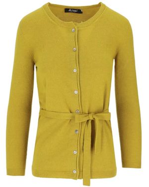 LA ROSE Belted Button-Up Cardigan - Yellow