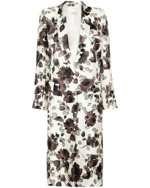 Alberto Biani Floral-Print Silk Coat - White