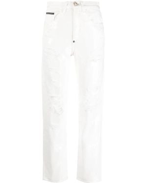 Philipp Plein Paillettes Mom-Fit Distressed Jeans - White