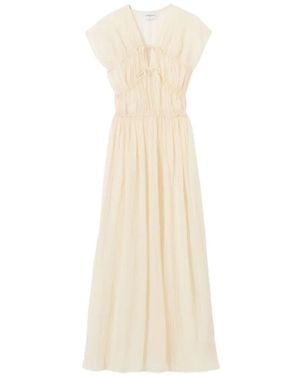 Claudie Pierlot Gesmockte Maxi-Jurk Met Strikdetail - Wit