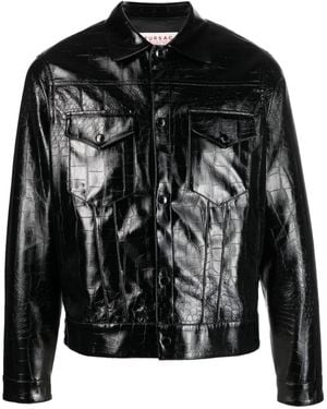 Fursac Crocodile-Effect Biker Jacket - Black