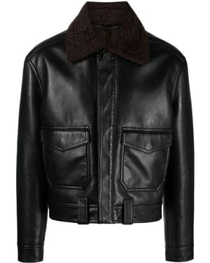 Nanushka Spread-Collar Leather Jacket - Black