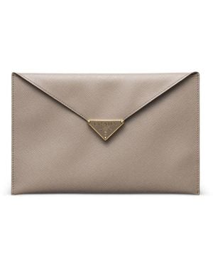 Prada Saffiano Leather Envelope Clutch Bag - Grey