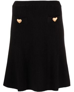 Moschino Heart-Embellished Virgin-Wool Skirt - Black