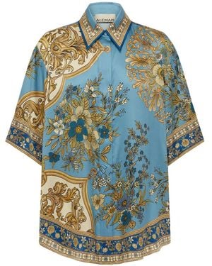 ALÉMAIS Floral-Pattern Silk Shirt - Blue
