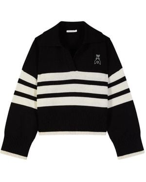 Patrizia Pepe Striped Polo-Collar Jumper - Black