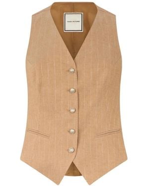 Tagliatore Striped V-Neck Vest - Natural