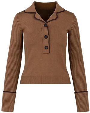 Monse Knitted Polo Top - Brown