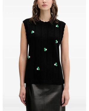Stine Goya Flower-Detail Ribbed-Knit Vest - Black