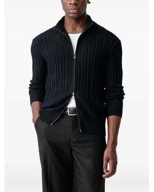 ARMANI EXCHANGE Ribbed-Knit Zip-Up Cardigan - Black