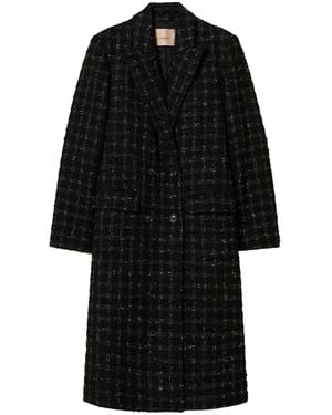 Twinset Check Pattern Bouclé Coat - Black
