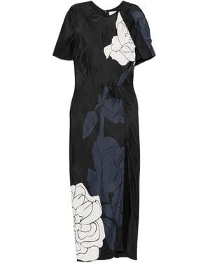 Victoria Beckham Floral-Print Split-Hem Midi Dress - Black