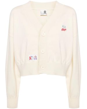 Aape By A Bathing Ape Logo-appliqué V-neck Cardigan - Natural