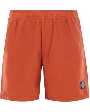 Stone Island Short De Bain À Poches Plaquées - Orange