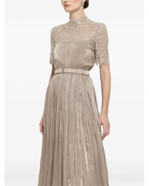 Nissa Lace-Panel Chiffon Midi Dress - Natural