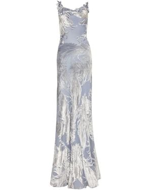 Oscar de la Renta Devoré-Effect Velvet Gown - White