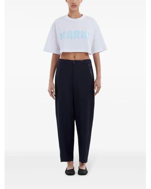 Marni Tropical Wool Trousers With Mending - Blue