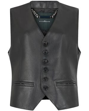 John Richmond Chain-Detail Leather Waistcoat - Grey