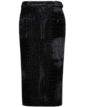 Tom Ford Croc-Effect Velvet Midi Skirt - Black