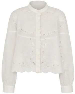 Antik Batik Ruffled Embroidery Shirt - White