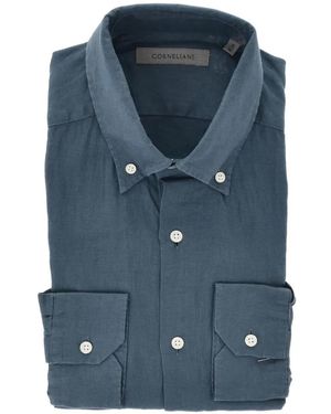 Corneliani Button-Down Linen Shirt - Blue