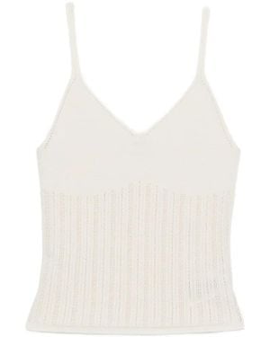 DRYKORN Francyane Ribbed-Knit V-Neck Top - White