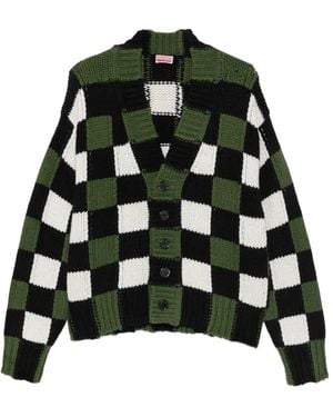 KENZO Checkered Intarsia-Knit Cardigan - Black