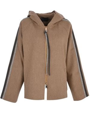 Lorena Antoniazzi Hooded Side-Stripe Jacket - Natural