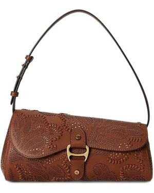 Ralph Lauren Tasha East-West Perforated Leather Shoulder Bag - Brown