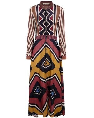 VOLANTIS Leopard Geometric-Print Long-Sleeve Maxi Dress - White