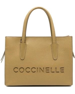 Coccinelle Grained Leather Tote Bag - Natural