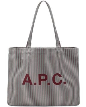 A.P.C. Borsa Tote A Righe Con Logo - Grigio