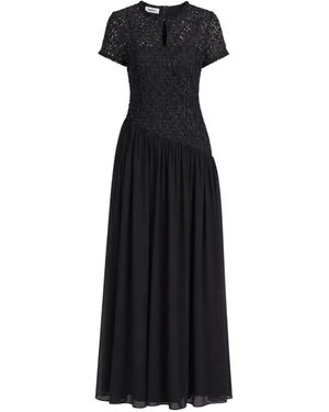 Baruni Zaina Guipure Lace-Bodice Pleated Maxi Dress - Black
