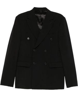 Amaranto Double-Breasted Peak-Lapel Jacket - Black