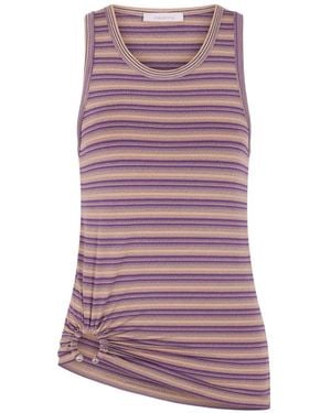 Rabanne Striped Piercing-Detail Tank Top - Purple