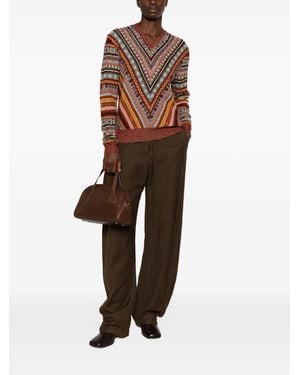 Etro Geometric-Pattern V-Neck Jumper - Brown