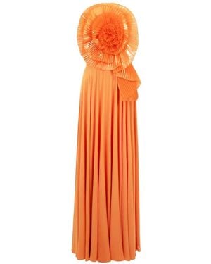 Gemy Maalouf Strapless Floral-Appliqué Dress - Orange
