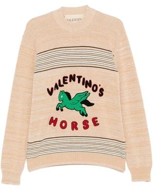 Valentino Garavani Pegasus-Embroidered Striped Jumper - Pink