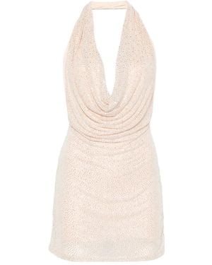 Twentyfourhaitch Crystal-Embellished Halterneck Mini Dress - White