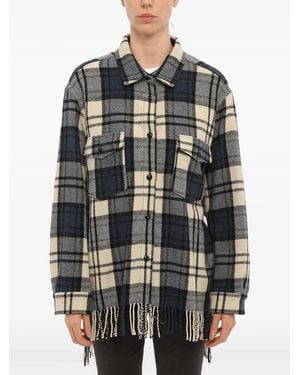 Woolrich Fringed Checked Overshirt - Grey