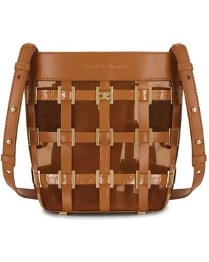 Elisabetta Franchi Mesh Bucket Bag With Rings - Brown